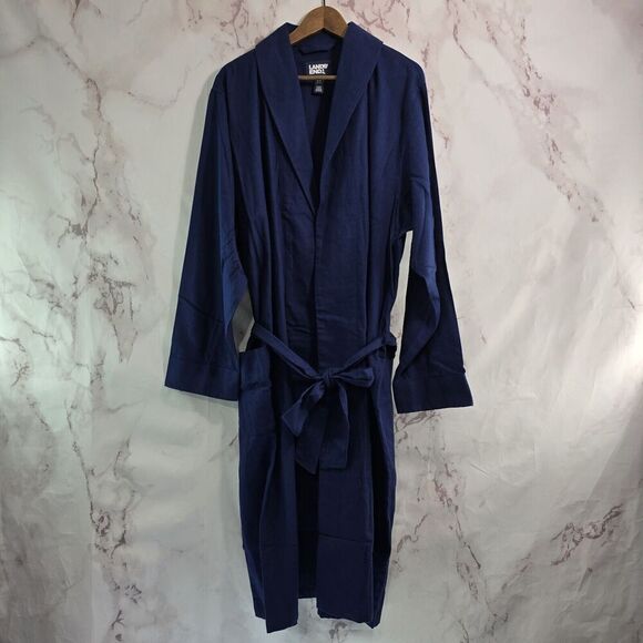 Lands End Robe Mens Large Blue Flannel Full Length Bath Lightweight Thermal - Picture 1 of 12